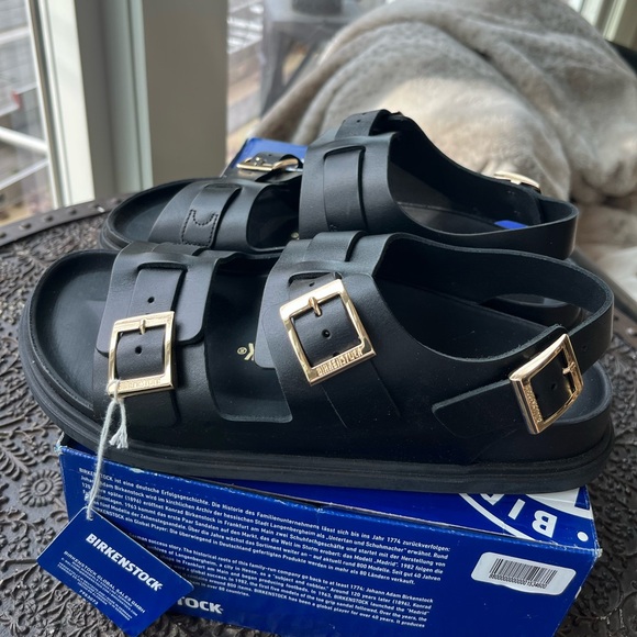 BIRKENSTOCK CANNES LEATHER SANDALS IN BLACK 39 EU 8 US - Picture 7 of 12